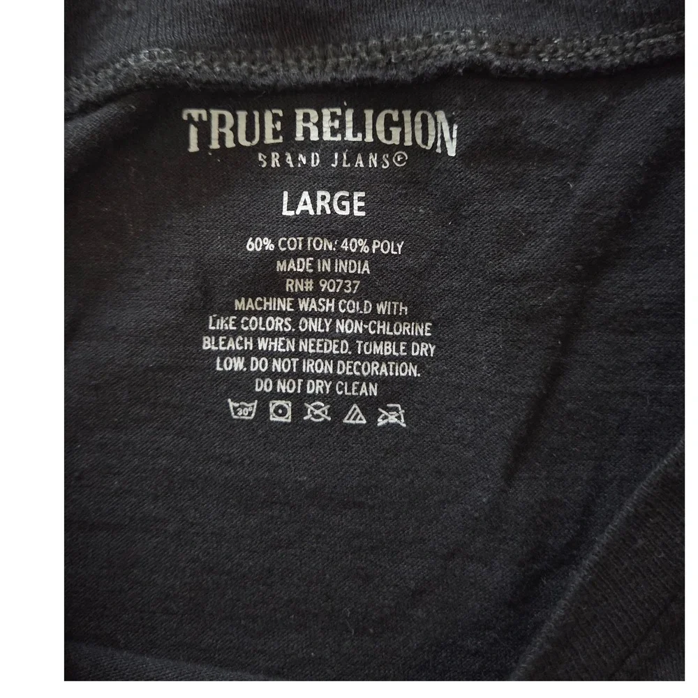 True Religion Mens Black Gold Foil Horseshoe Logo Graphic T-Shirt Large